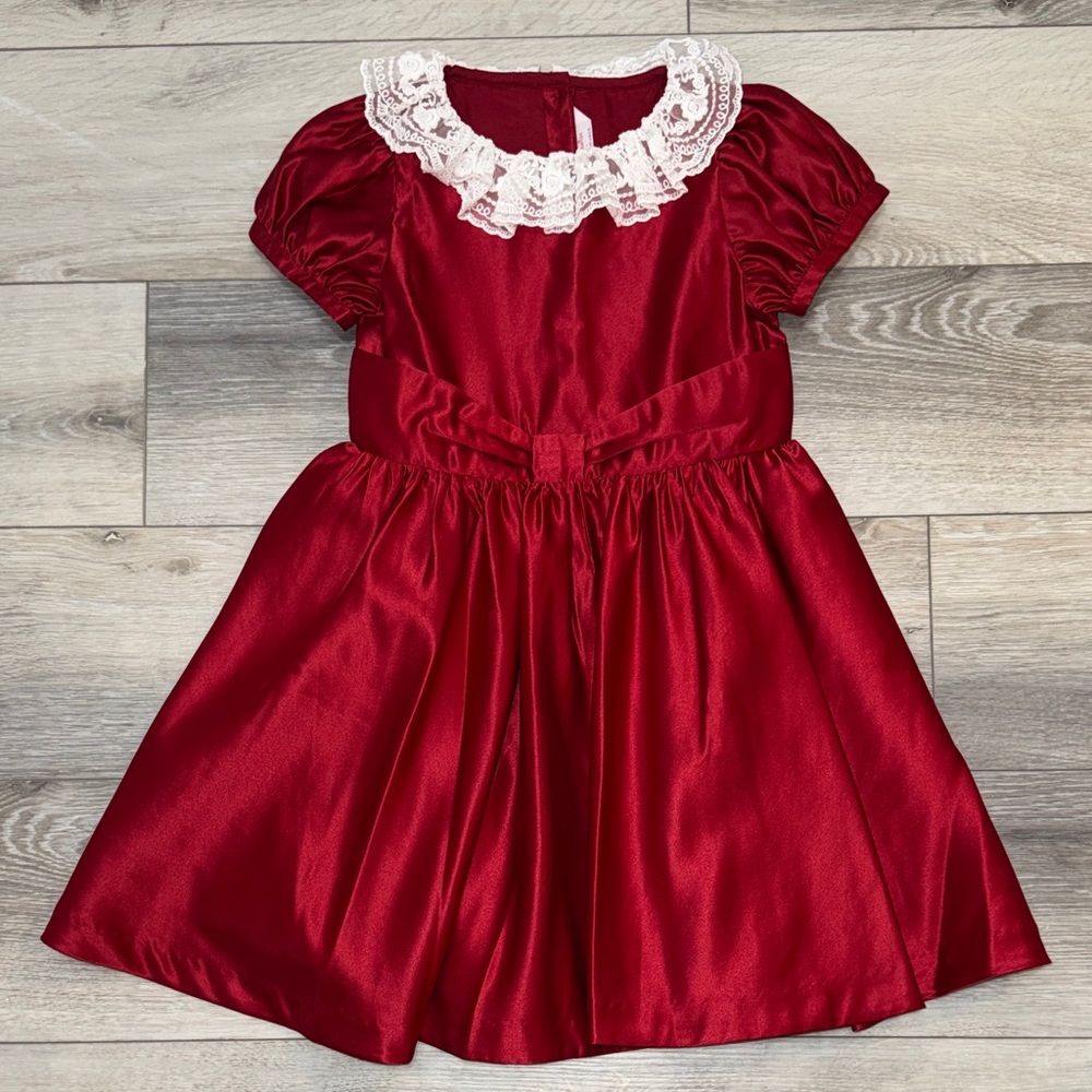 Janie and Jack Red Dress with Lace Trim